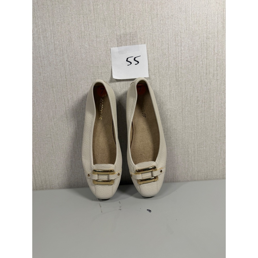 Aerosoles Sherbet Cream Off White Buckle Ballet Flats Shoes Womens 7M